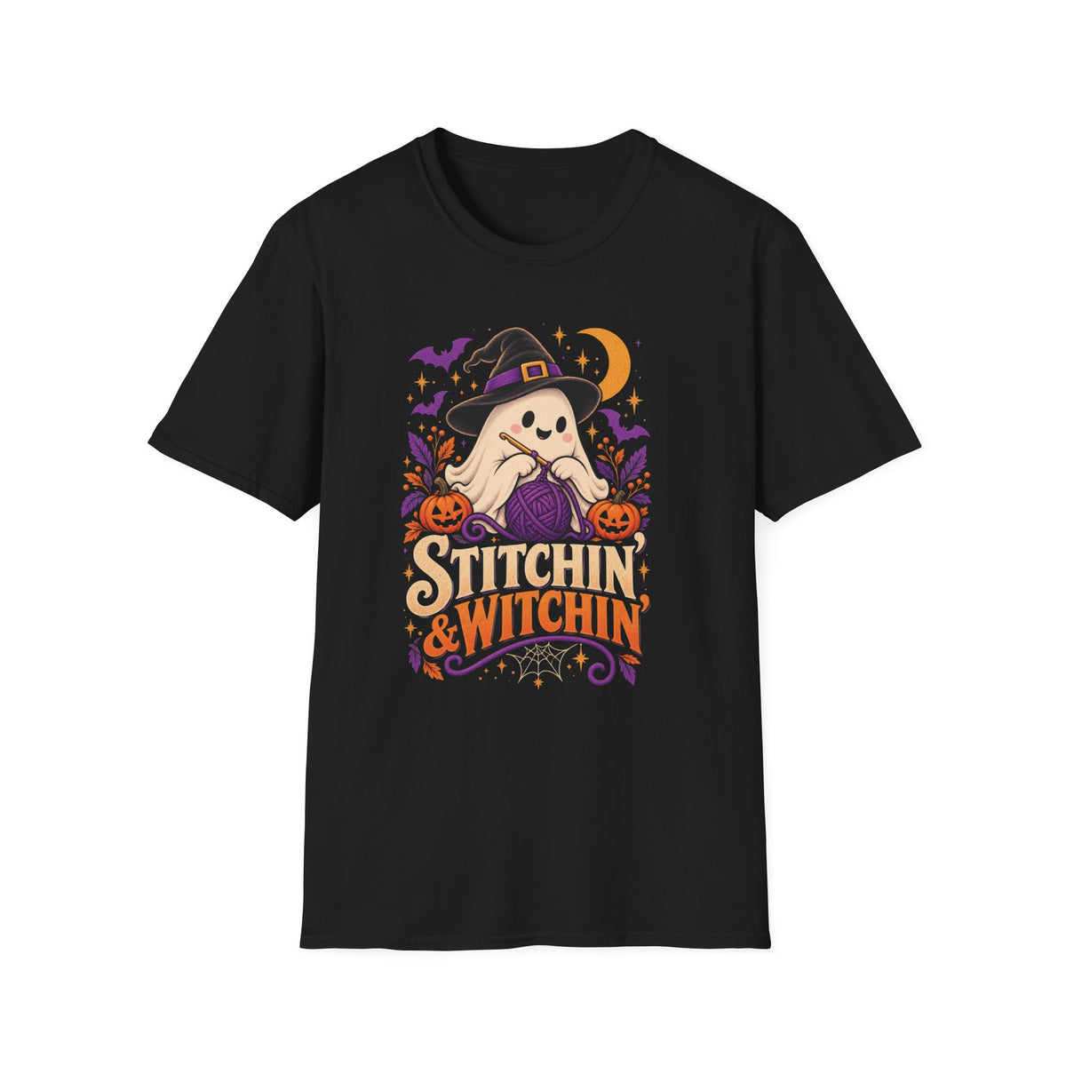 Stitchin’ & Witchin’ Crochet T-Shirt – Halloween Ghost Crochet Shirt, Yarn Lover Tee