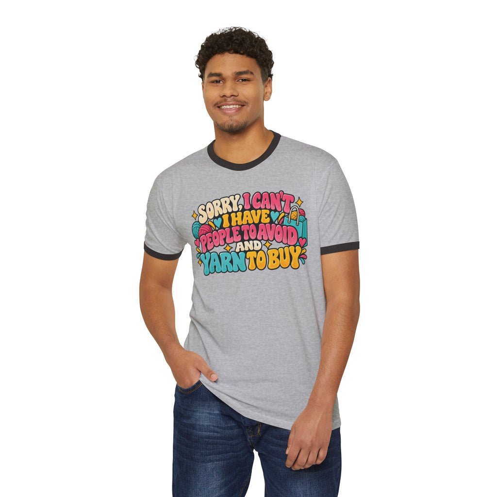 Sorry I Can't, I Have People to Avoid and Yarn to Buy – Funny Crochet Retro Ringer T-Shirt