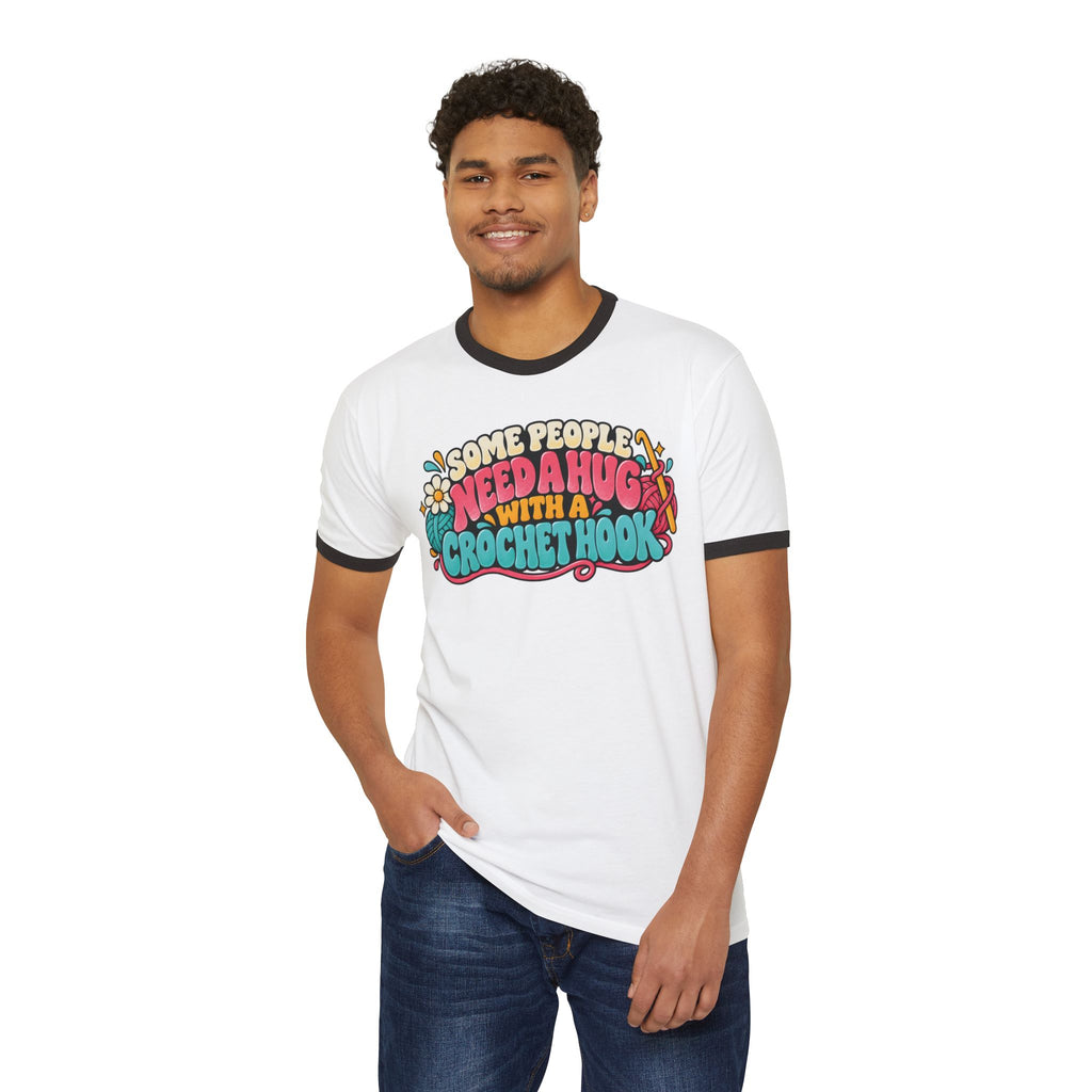 Some People Need a Hug With a Crochet Hook – Funny Retro Crochet Ringer T-Shirt