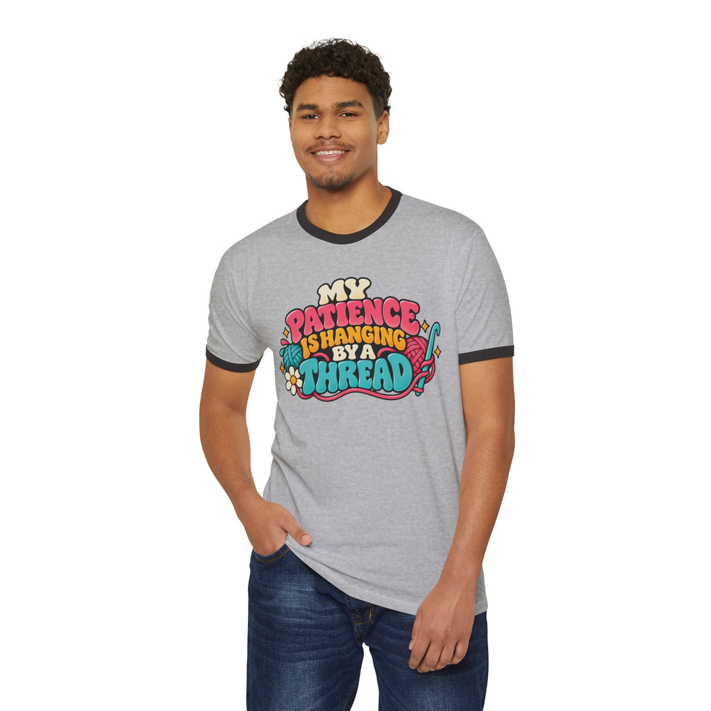 My Patience Is Hanging by a Thread – Funny Crochet Retro Ringer T-Shirt