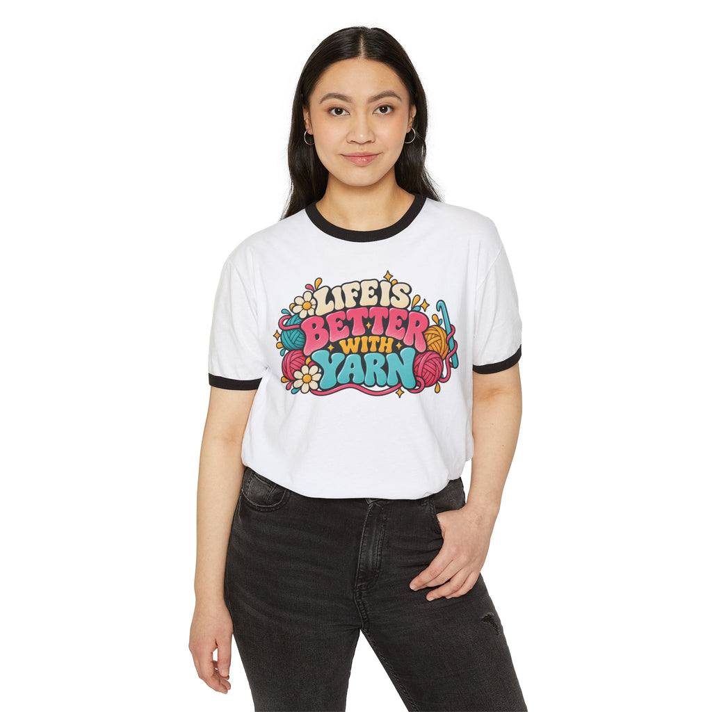 Life Is Better With Yarn – Retro Crochet Ringer T-Shirt, Yarn Lover Gift
