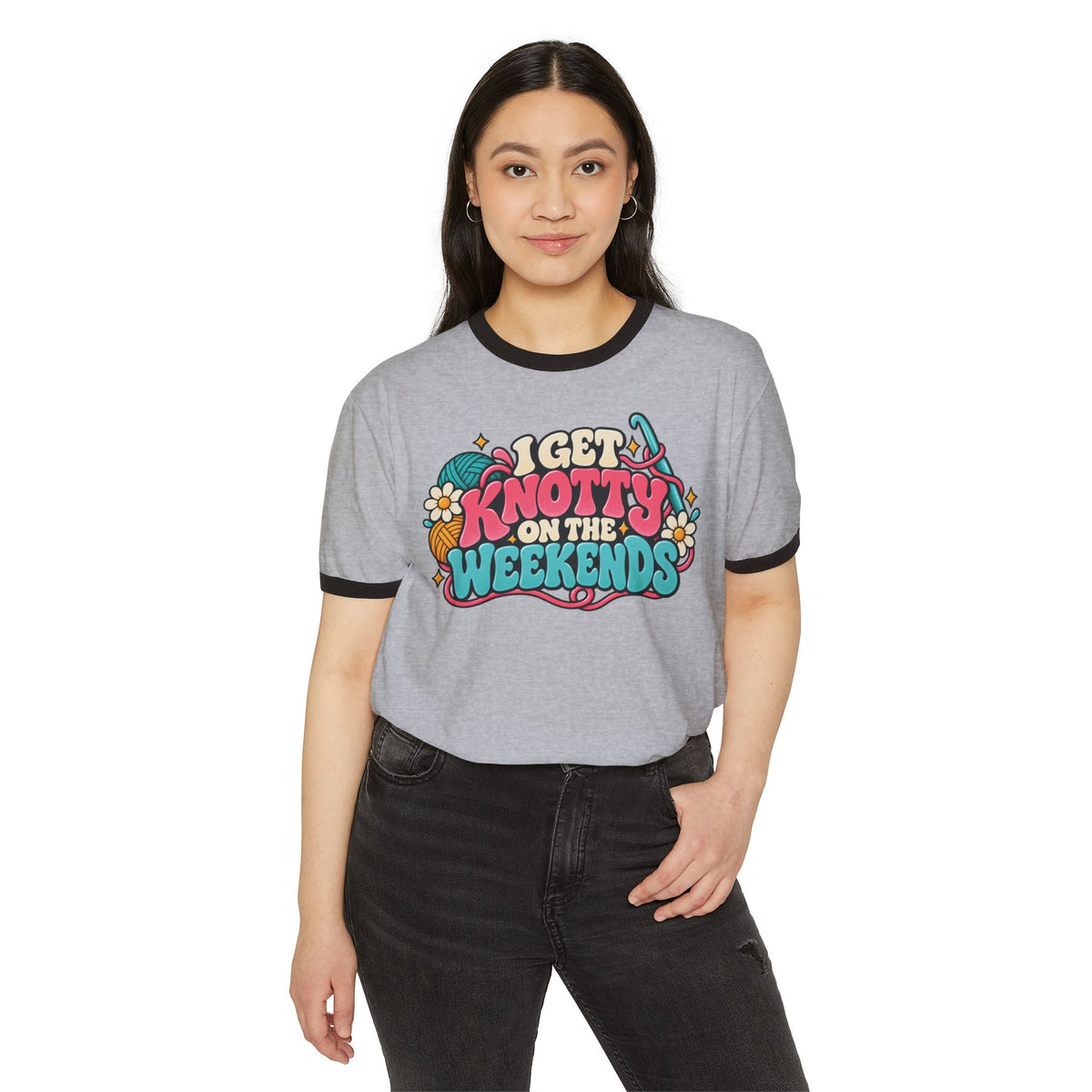 I Get Knotty on the Weekends – Funny Crochet Retro Ringer T-Shirt