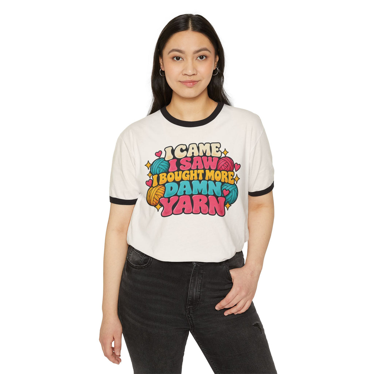 I Came I Saw I Bought More Damn Yarn – Funny Retro Crochet Ringer T-Shirt