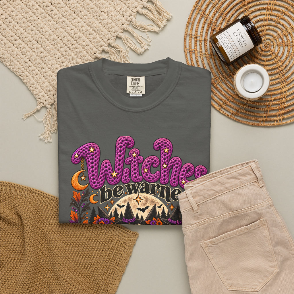 Witches Be Warned Vintage Witch T-Shirt | Crochet Halloween Tee