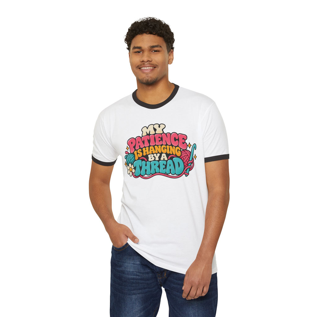My Patience Is Hanging by a Thread – Funny Crochet Retro Ringer T-Shirt