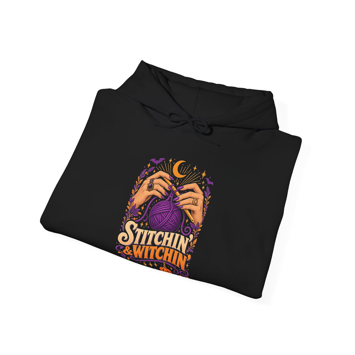 Stitchin’ & Witchin’ Crochet Hoodie – Witchy Yarn Lover Halloween Sweatshirt