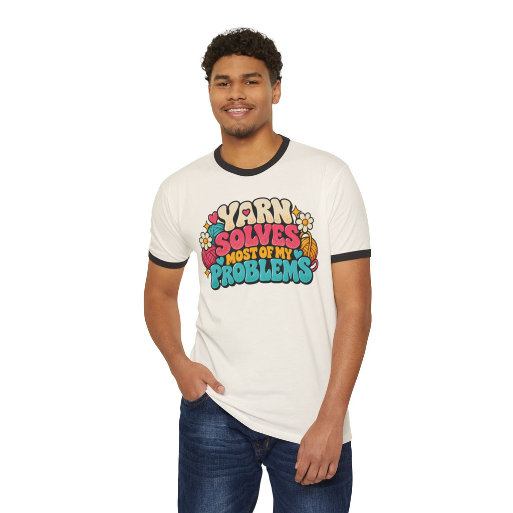 Yarn Solves Most of My Problems – Funny Retro Crochet Ringer T-Shirt