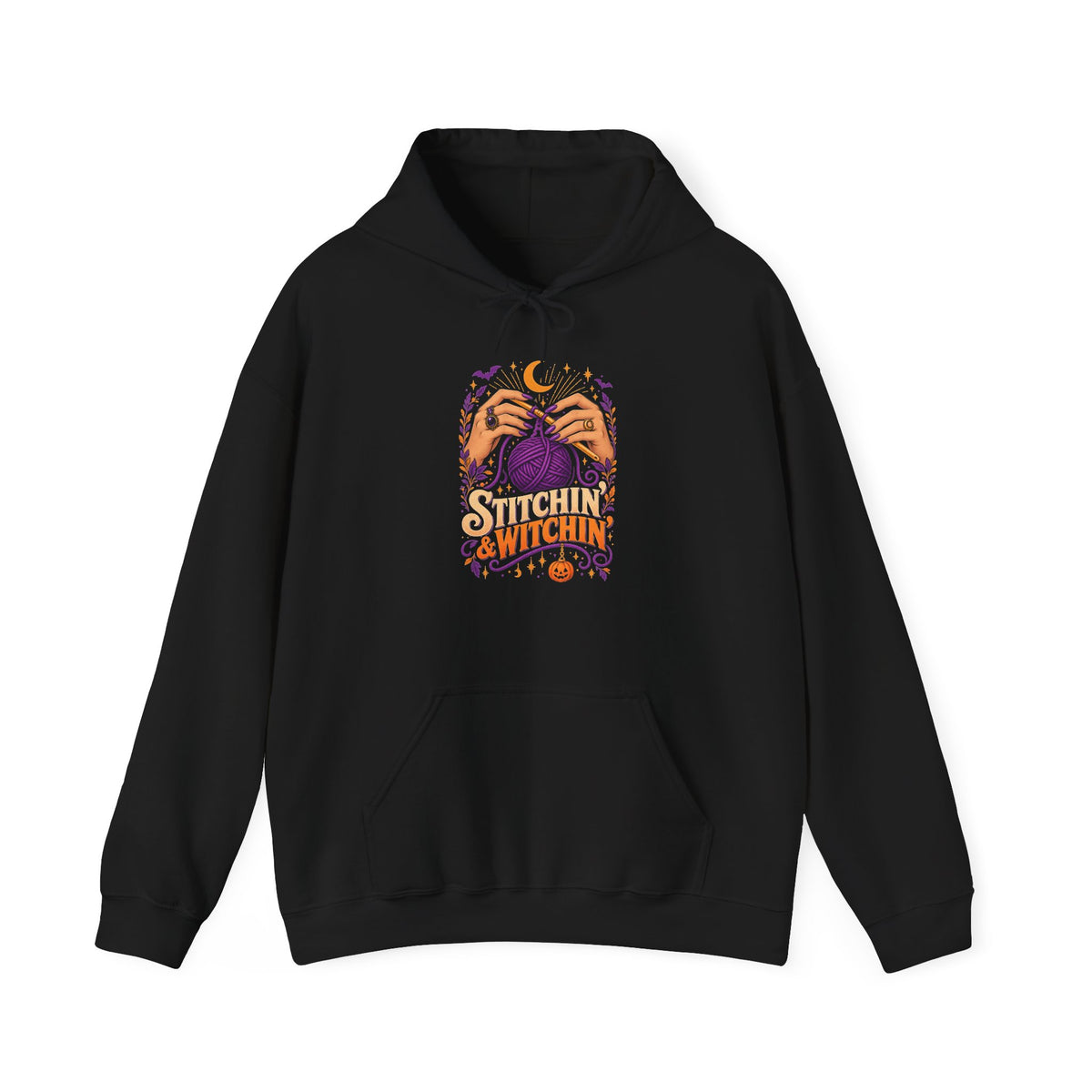 Stitchin’ & Witchin’ Crochet Hoodie – Witchy Yarn Lover Halloween Sweatshirt
