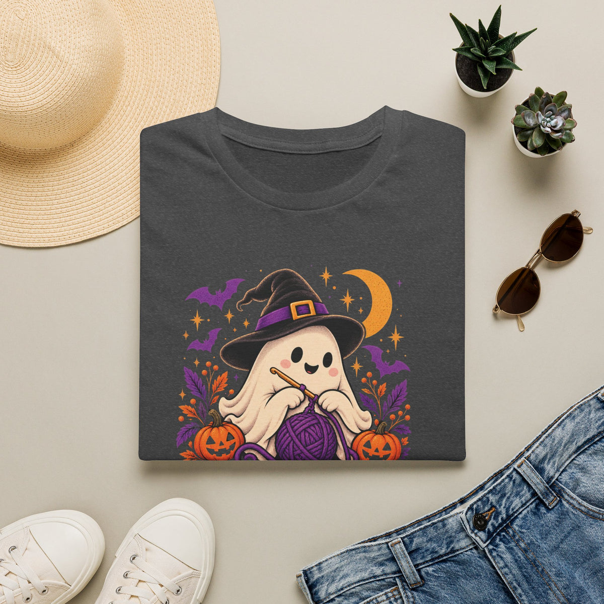 Stitchin’ & Witchin’ Crochet T-Shirt – Halloween Ghost Crochet Shirt, Yarn Lover Tee