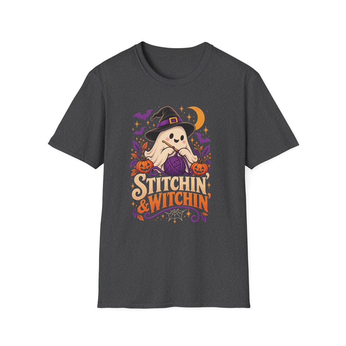 Stitchin’ & Witchin’ Crochet T-Shirt – Halloween Ghost Crochet Shirt, Yarn Lover Tee