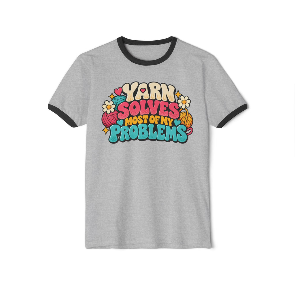 Yarn Solves Most of My Problems – Funny Retro Crochet Ringer T-Shirt