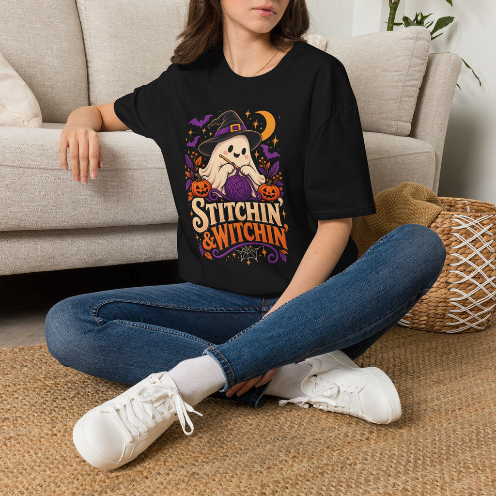 Stitchin’ & Witchin’ Crochet T-Shirt – Halloween Ghost Crochet Shirt, Yarn Lover Tee
