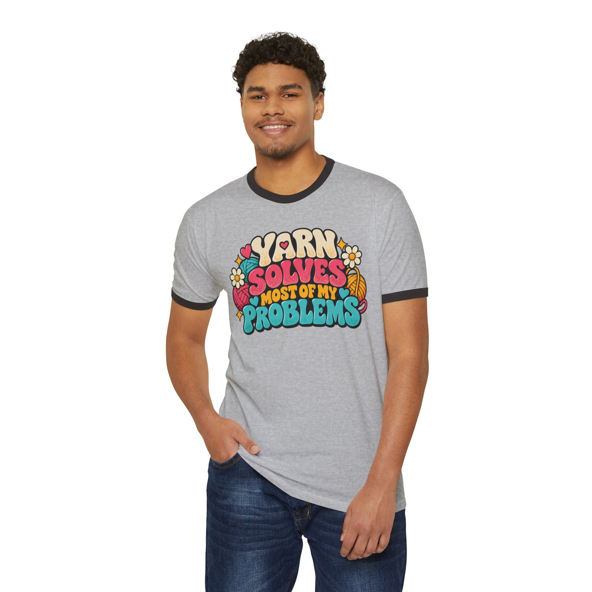 Yarn Solves Most of My Problems – Funny Retro Crochet Ringer T-Shirt