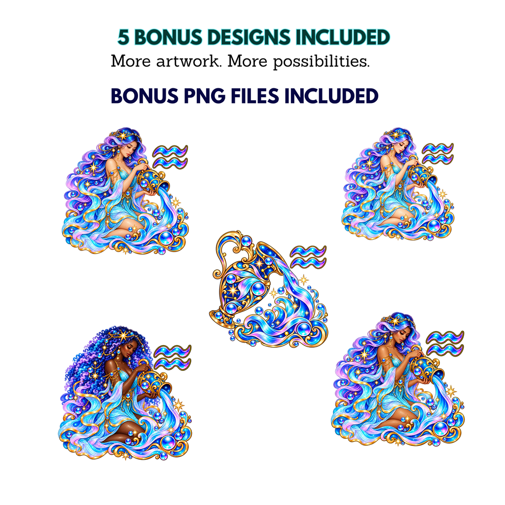 Aquarius Initial PNG Bundle A–Z | 31 Zodiac Monogram Designs