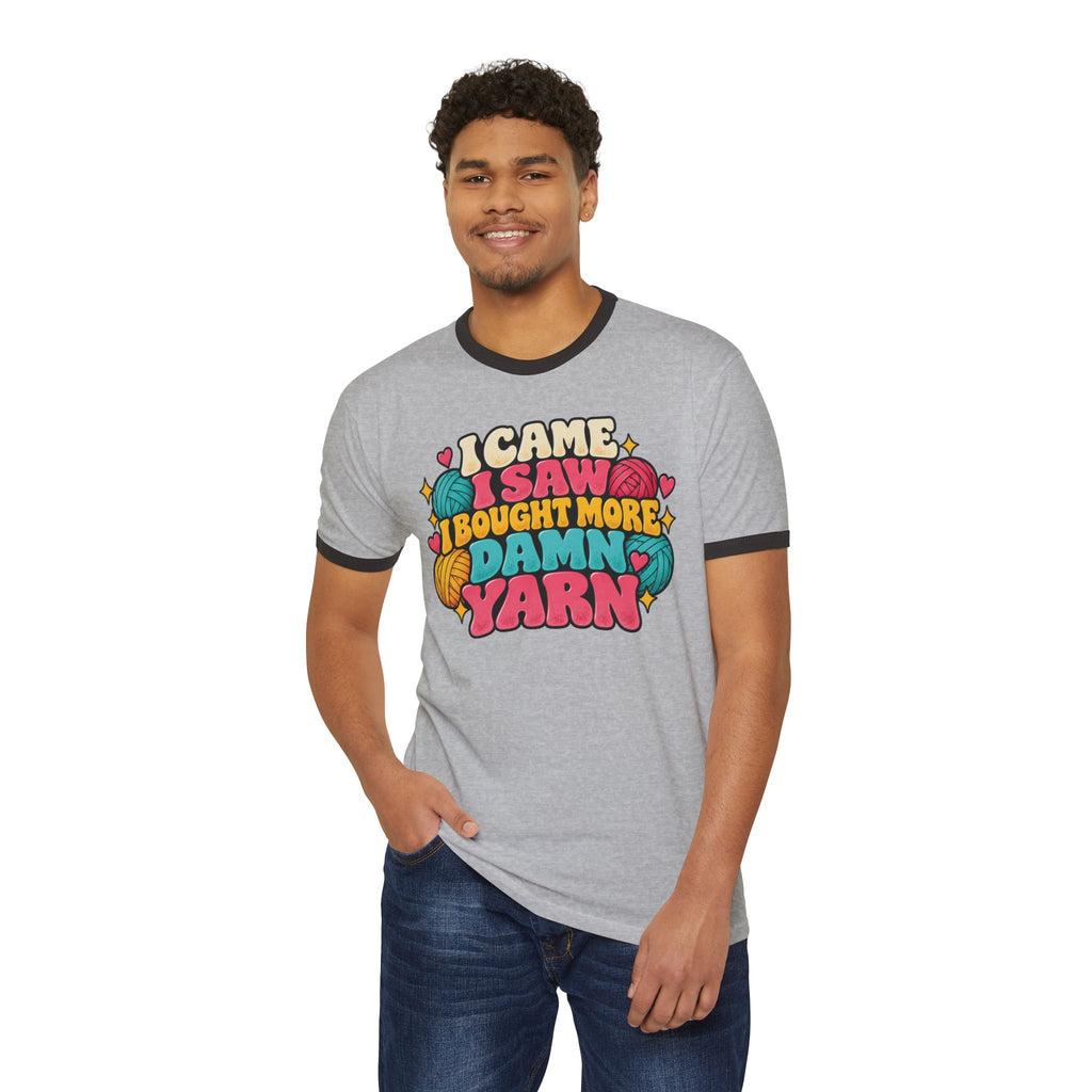 I Came I Saw I Bought More Damn Yarn – Funny Retro Crochet Ringer T-Shirt