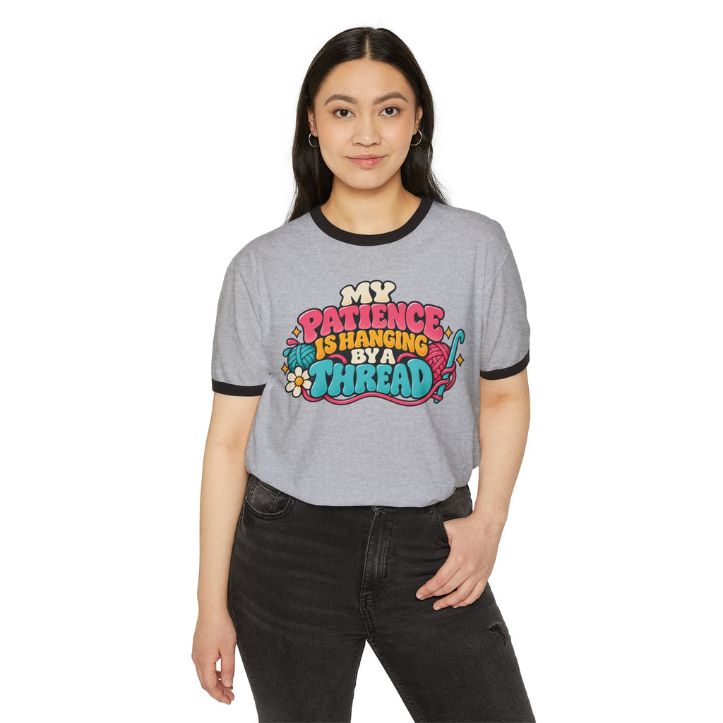 My Patience Is Hanging by a Thread – Funny Crochet Retro Ringer T-Shirt