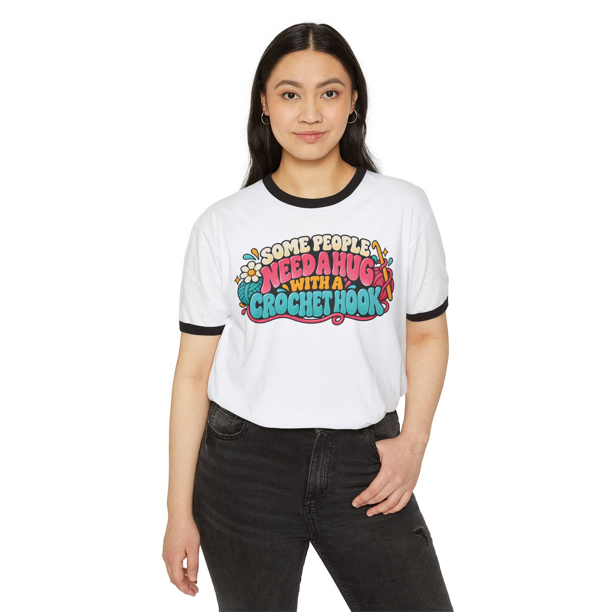 Some People Need a Hug With a Crochet Hook – Funny Retro Crochet Ringer T-Shirt