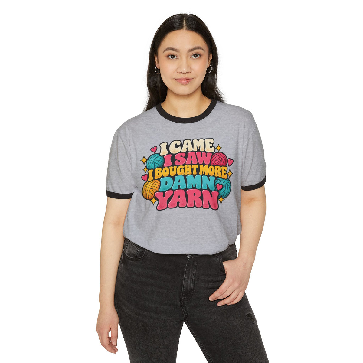 I Came I Saw I Bought More Damn Yarn – Funny Retro Crochet Ringer T-Shirt