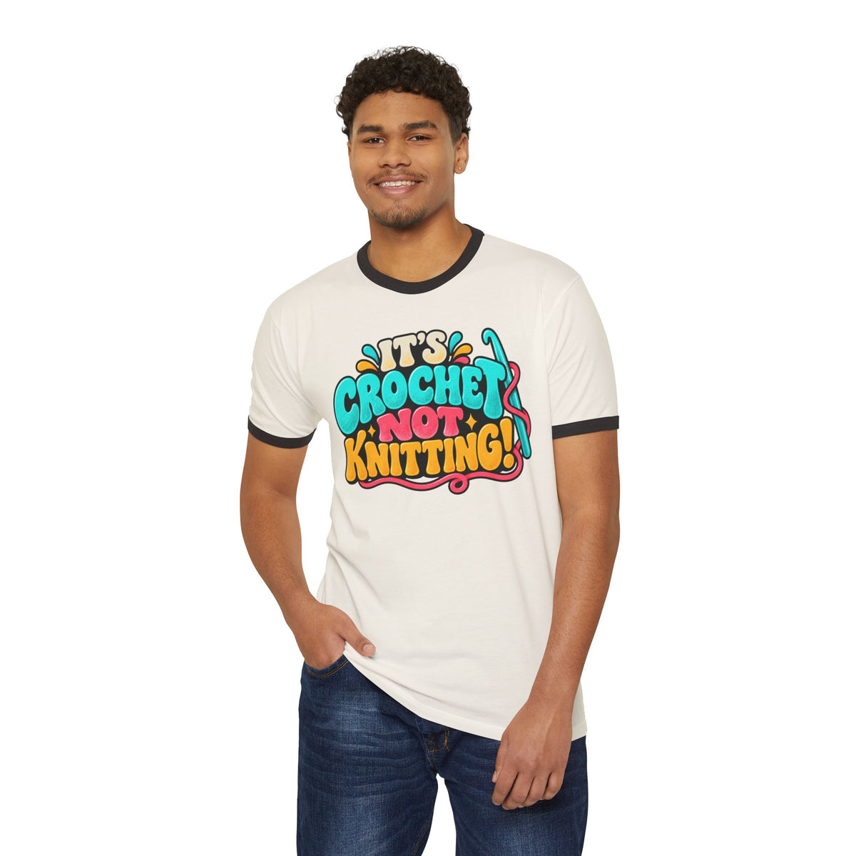 It's Crochet Not Knitting – Funny Retro Crochet Ringer T-Shirt