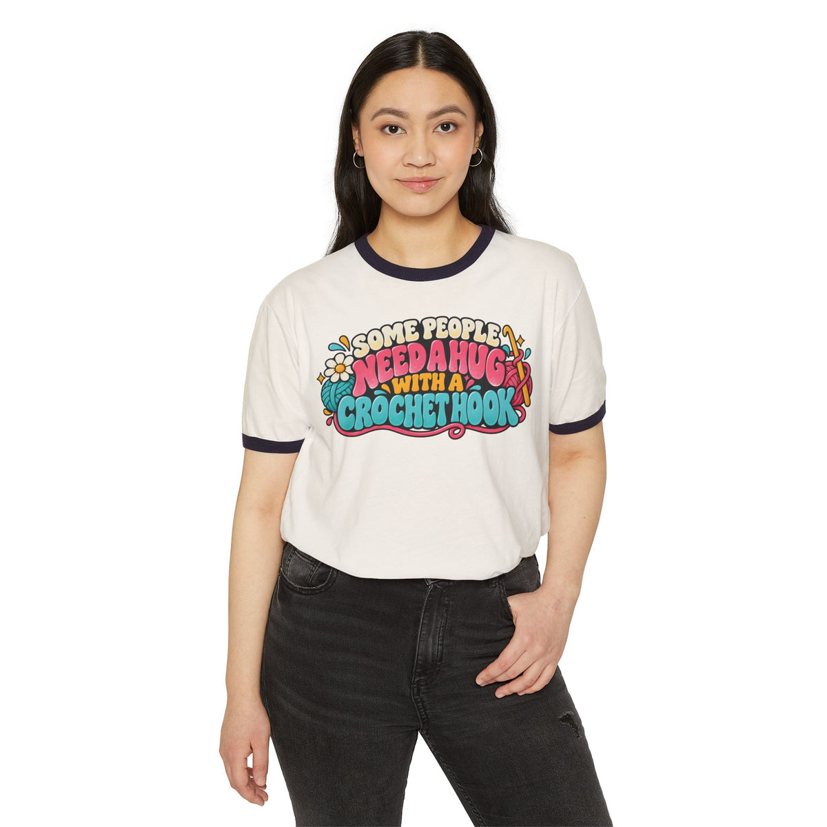 Some People Need a Hug With a Crochet Hook – Funny Retro Crochet Ringer T-Shirt
