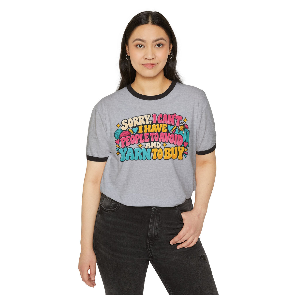 Sorry I Can't, I Have People to Avoid and Yarn to Buy – Funny Crochet Retro Ringer T-Shirt