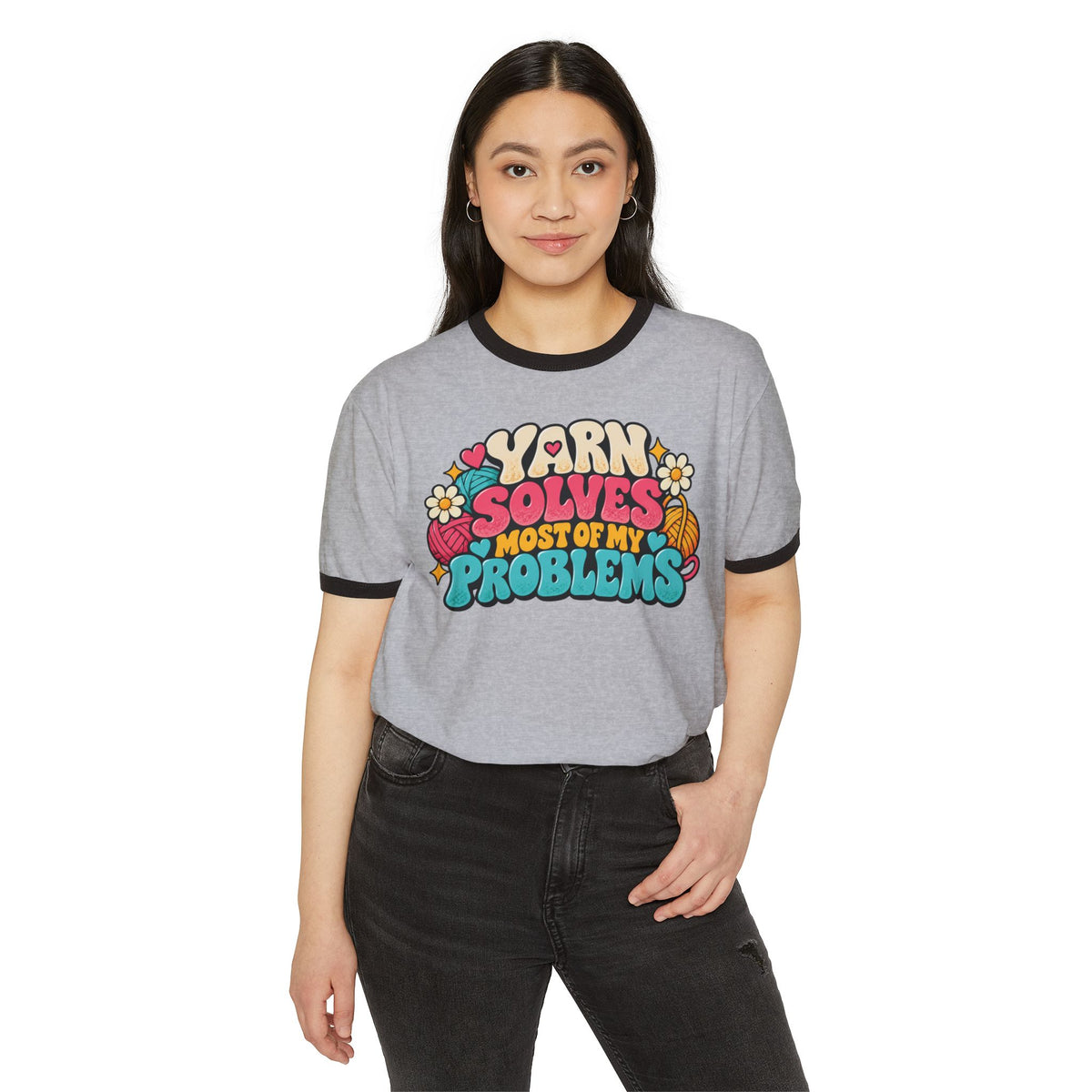 Yarn Solves Most of My Problems – Funny Retro Crochet Ringer T-Shirt
