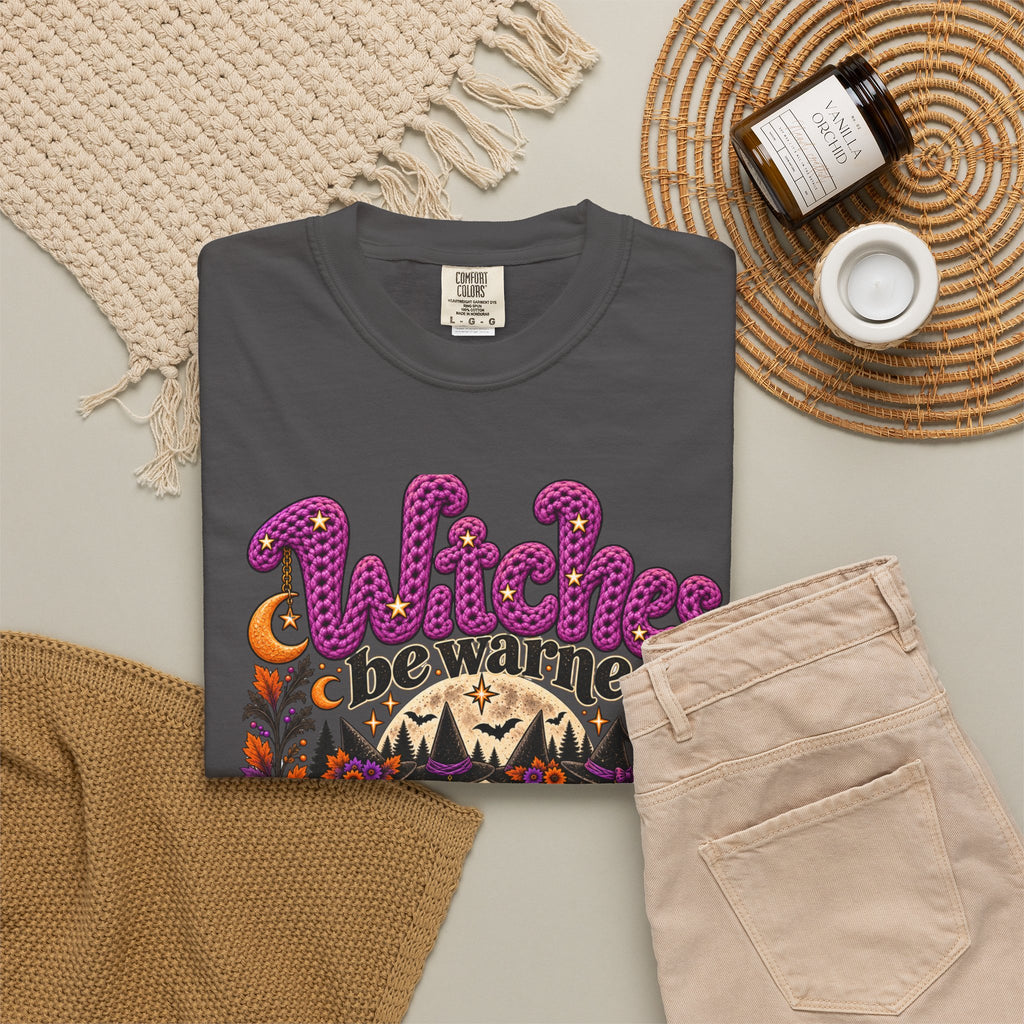 Witches Be Warned Vintage Witch T-Shirt | Crochet Halloween Tee