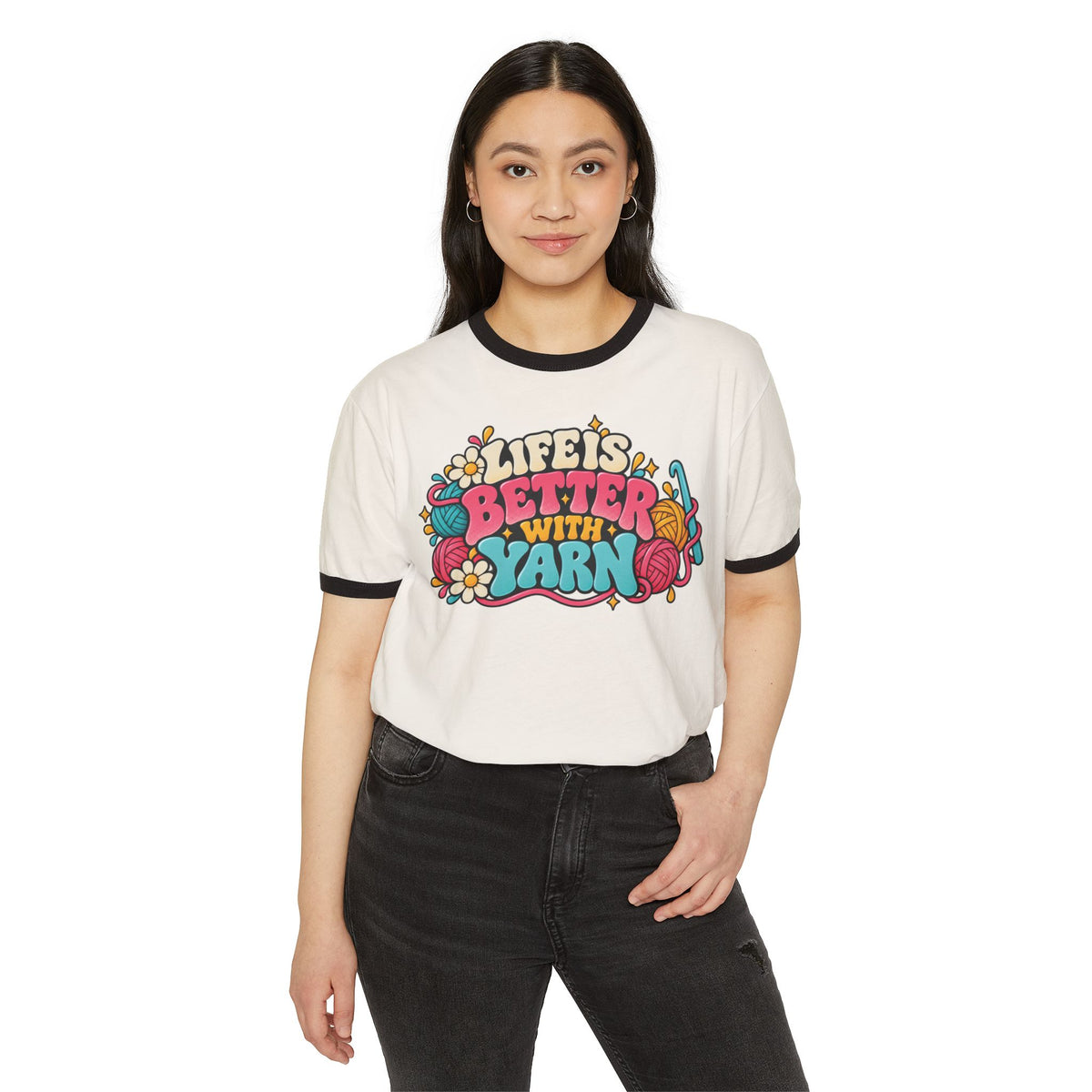 Life Is Better With Yarn – Retro Crochet Ringer T-Shirt, Yarn Lover Gift