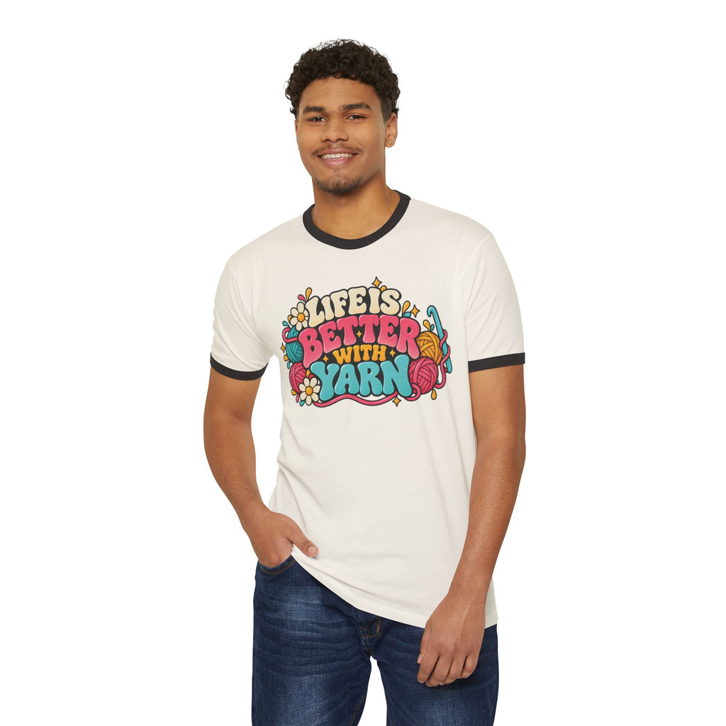 Life Is Better With Yarn – Retro Crochet Ringer T-Shirt, Yarn Lover Gift