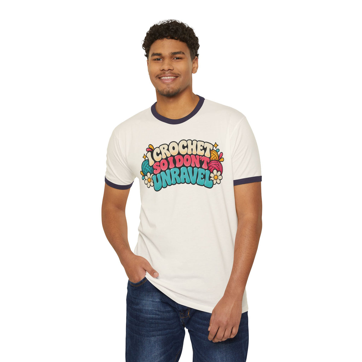 I Crochet So I Don't Unravel – Funny Retro Crochet Ringer T-Shirt