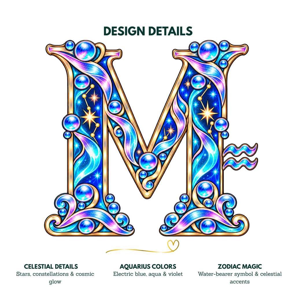 Aquarius Initial PNG Bundle A–Z | 31 Zodiac Monogram Designs