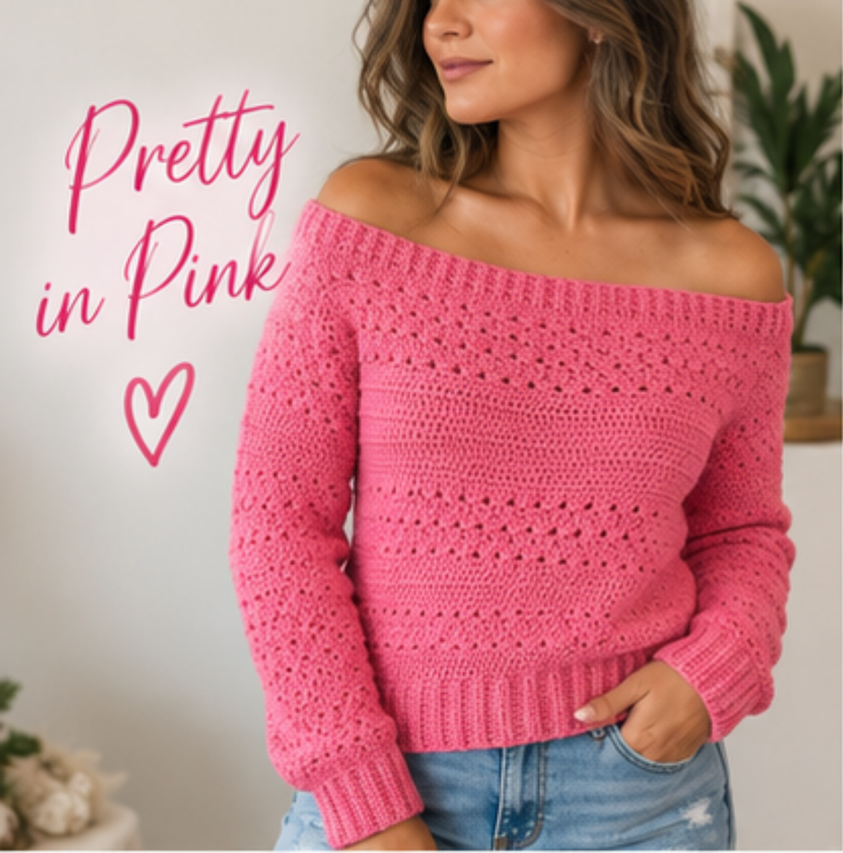 Pretty in Pink Off-Shoulder Crochet Sweater