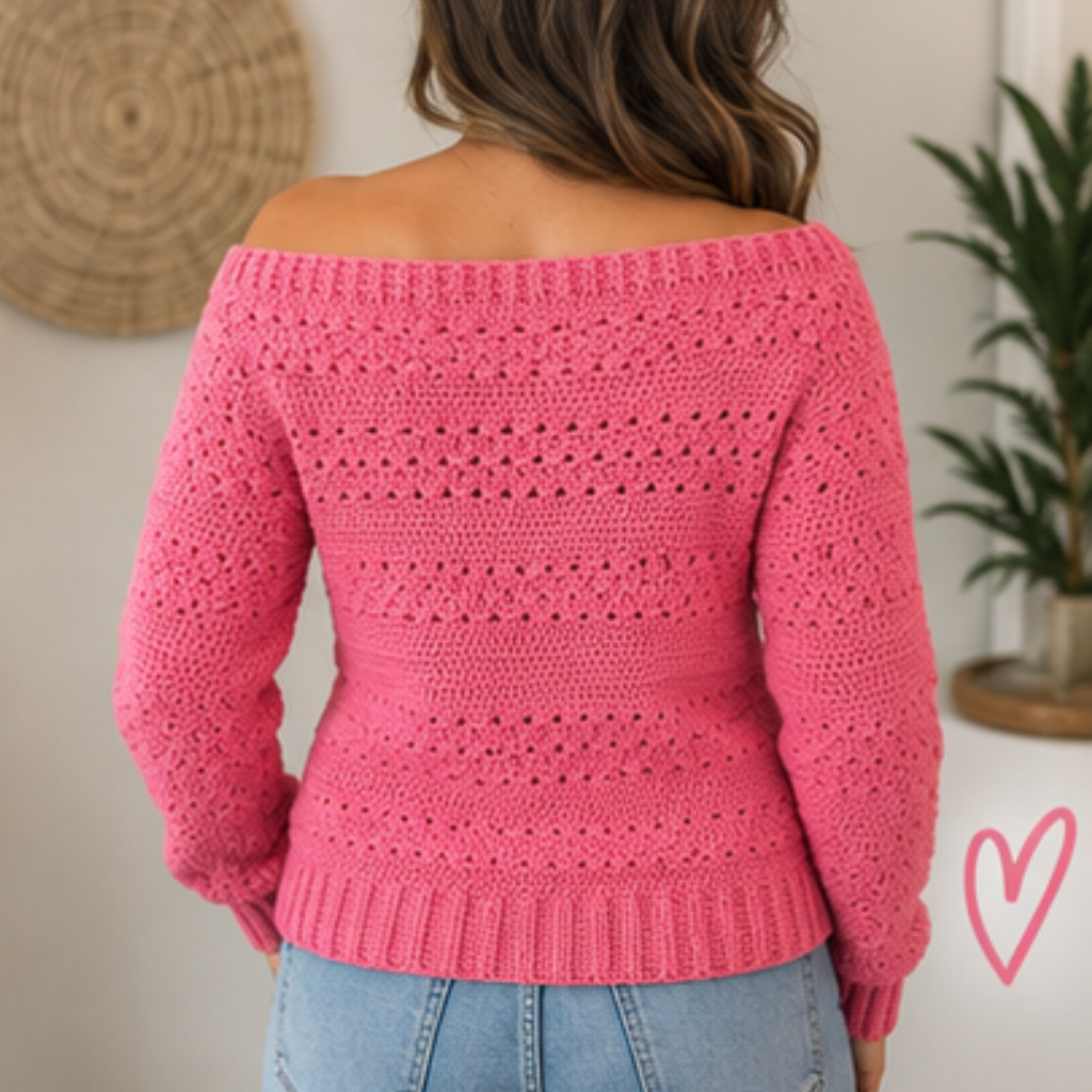 Pretty in Pink Off-Shoulder Crochet Sweater