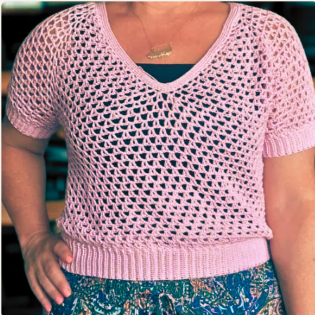 Blushing Queen Crochet Top – Handmade Pink Crochet V-Neck Sweater