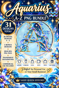 Aquarius Initial PNG Bundle A–Z | 31 Zodiac Monogram Designs