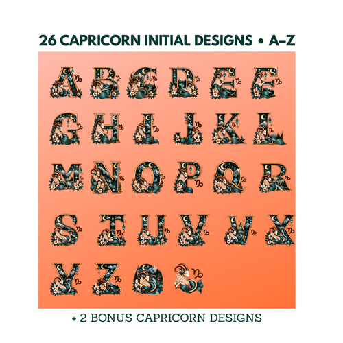 Capricorn Initial PNG Bundle | A-Z Zodiac Monogram Designs
