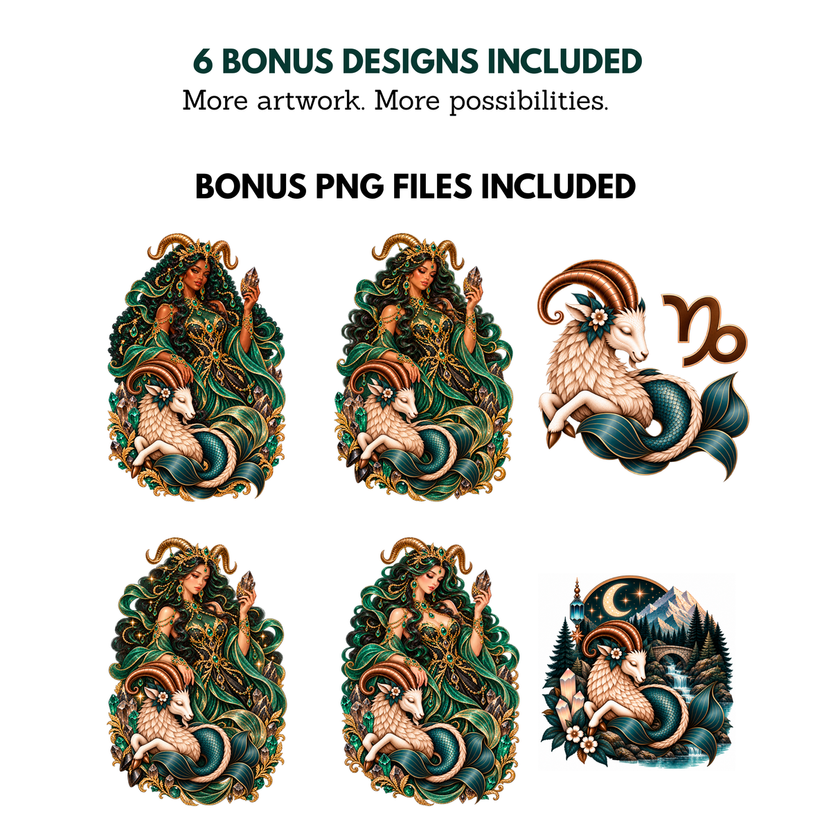 Capricorn Initial PNG Bundle | A-Z Zodiac Monogram Designs