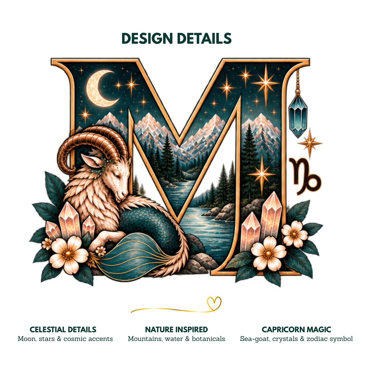 Capricorn Initial PNG Bundle | A-Z Zodiac Monogram Designs