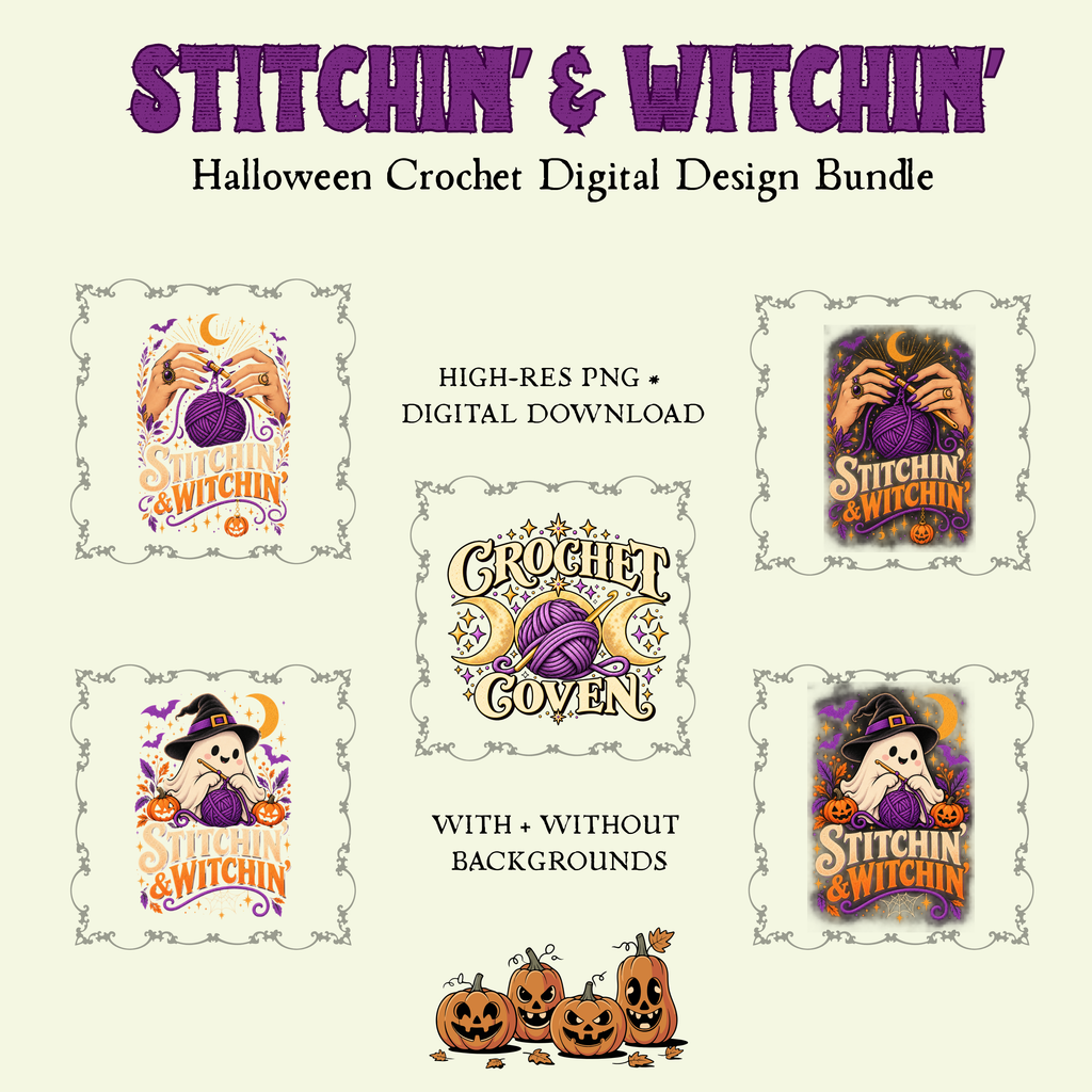 Stitchin’ & Witchin’ Halloween Crochet PNG Bundle
