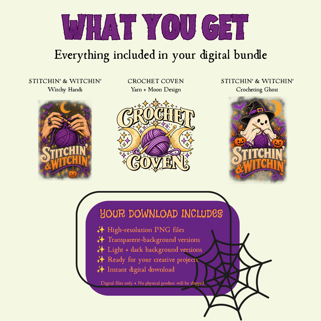 Stitchin’ & Witchin’ Halloween Crochet PNG Bundle