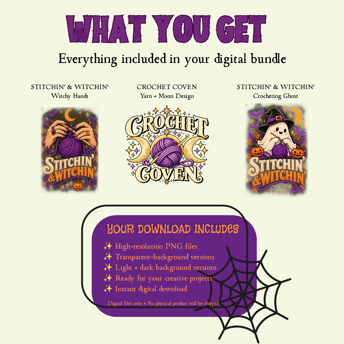 Stitchin’ & Witchin’ Halloween Crochet PNG Bundle